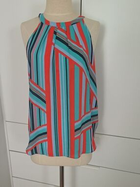 Violet & Claire Striped Halter Top in Teal, Coral & Black